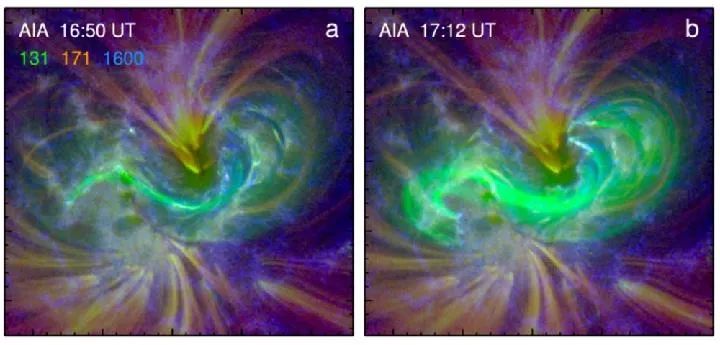 太阳爆发活动前磁绳结构的形成。（中国科学技术大学供图）